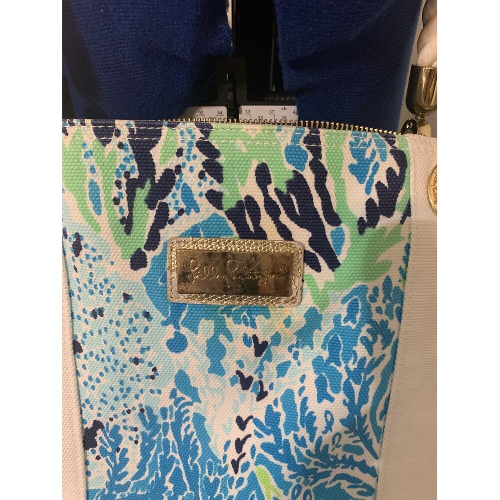 Lily Pulitzer Island Tote Bag Spa Blue "Let's Cha Cha Cha" Rope Handles 15 x 18 - Picture 9 of 11